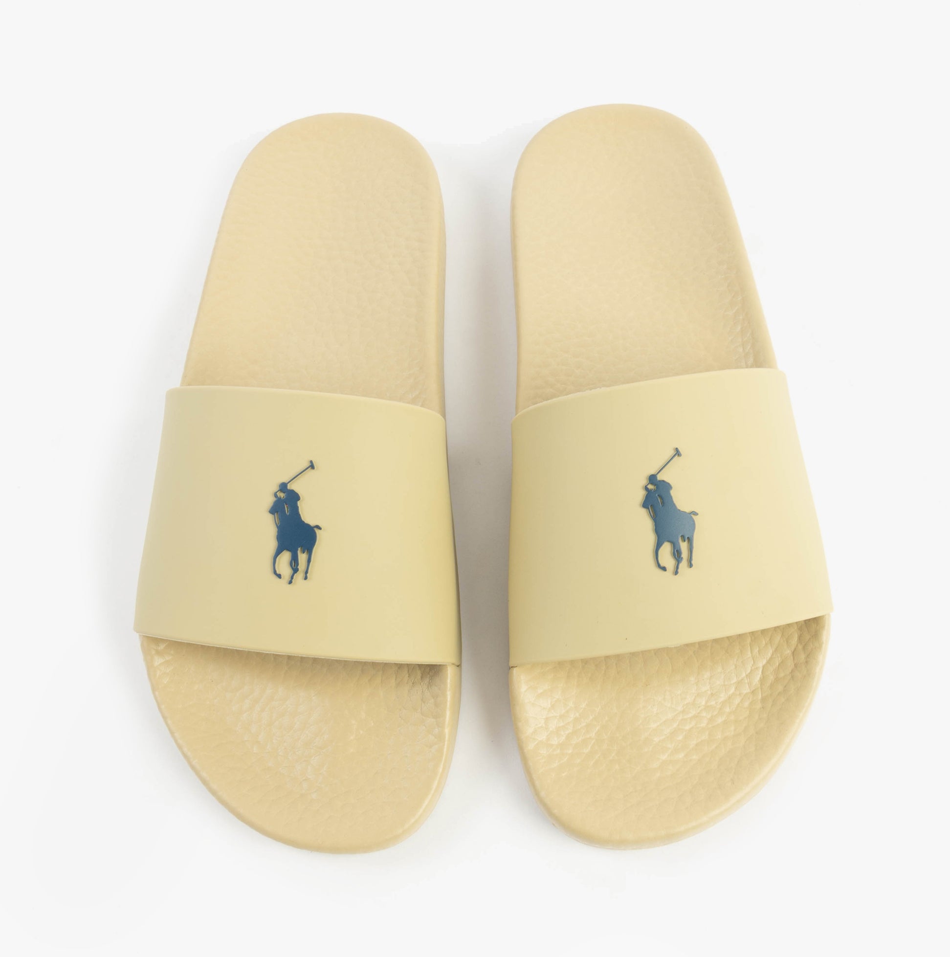 Polo Ralph Lauren POLO SLIDE Mens Sliders Coastal Beige top view showcasing the comfortable slip-on design.