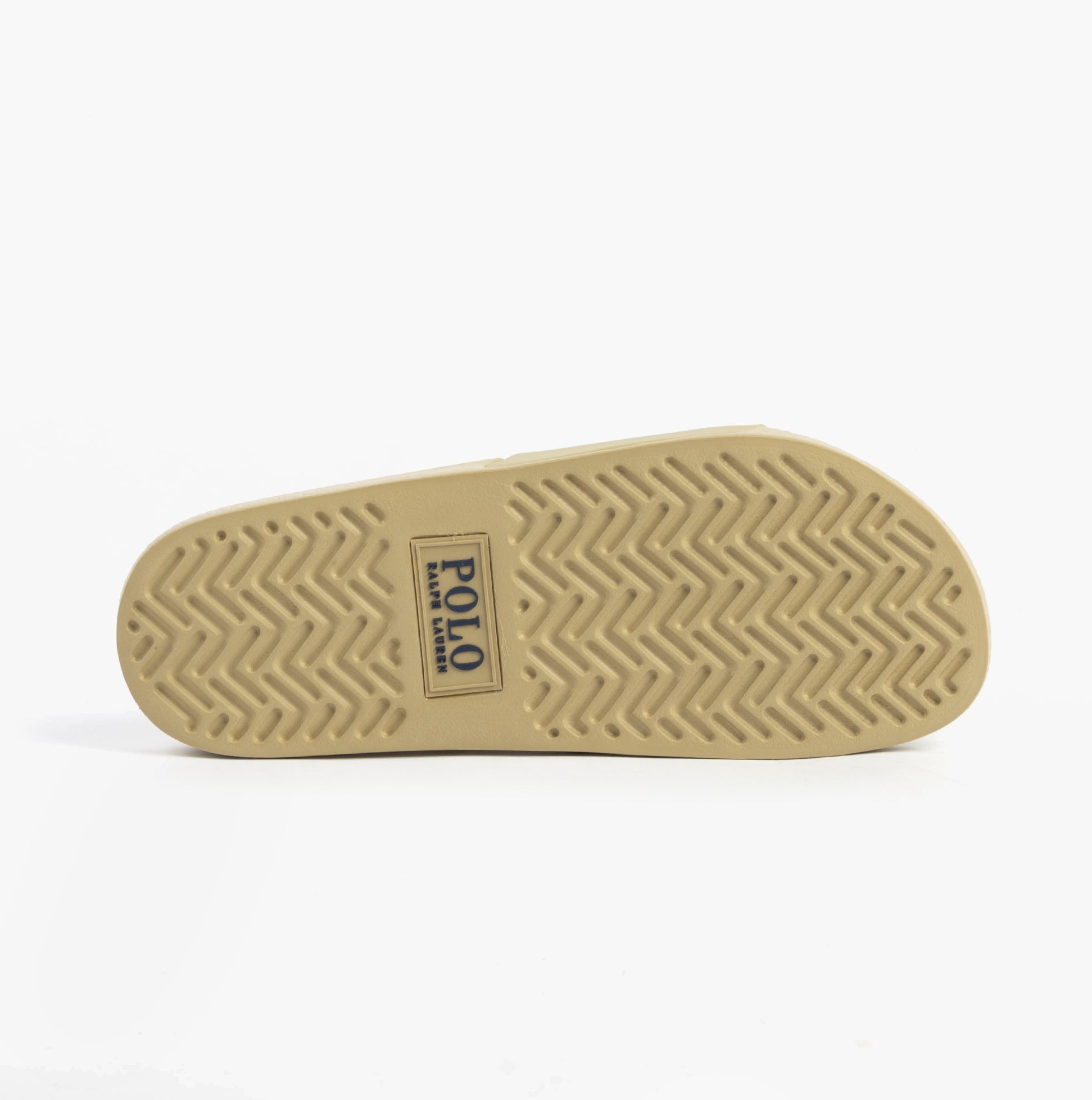 Polo Ralph Lauren POLO SLIDE Mens Sliders Coastal Beige bottom view showcasing textured sole design.