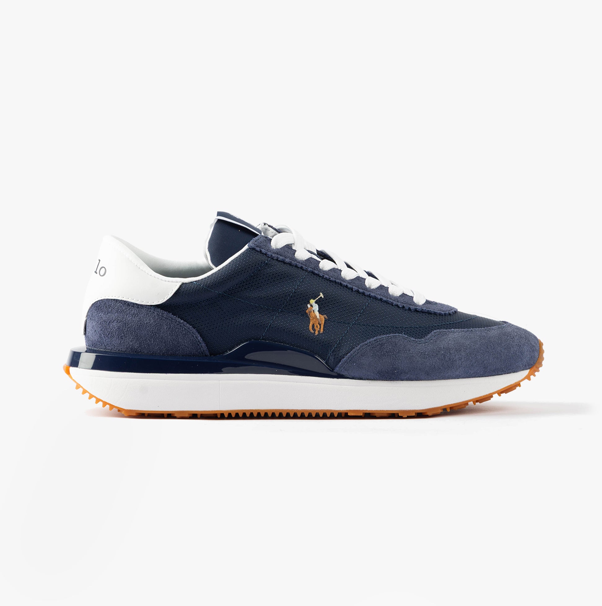 Polo Ralph Lauren TRAIN 89 Mens Trainers Navy/Multi side view showing suede upper and lace-up closure with breathable textile lining.