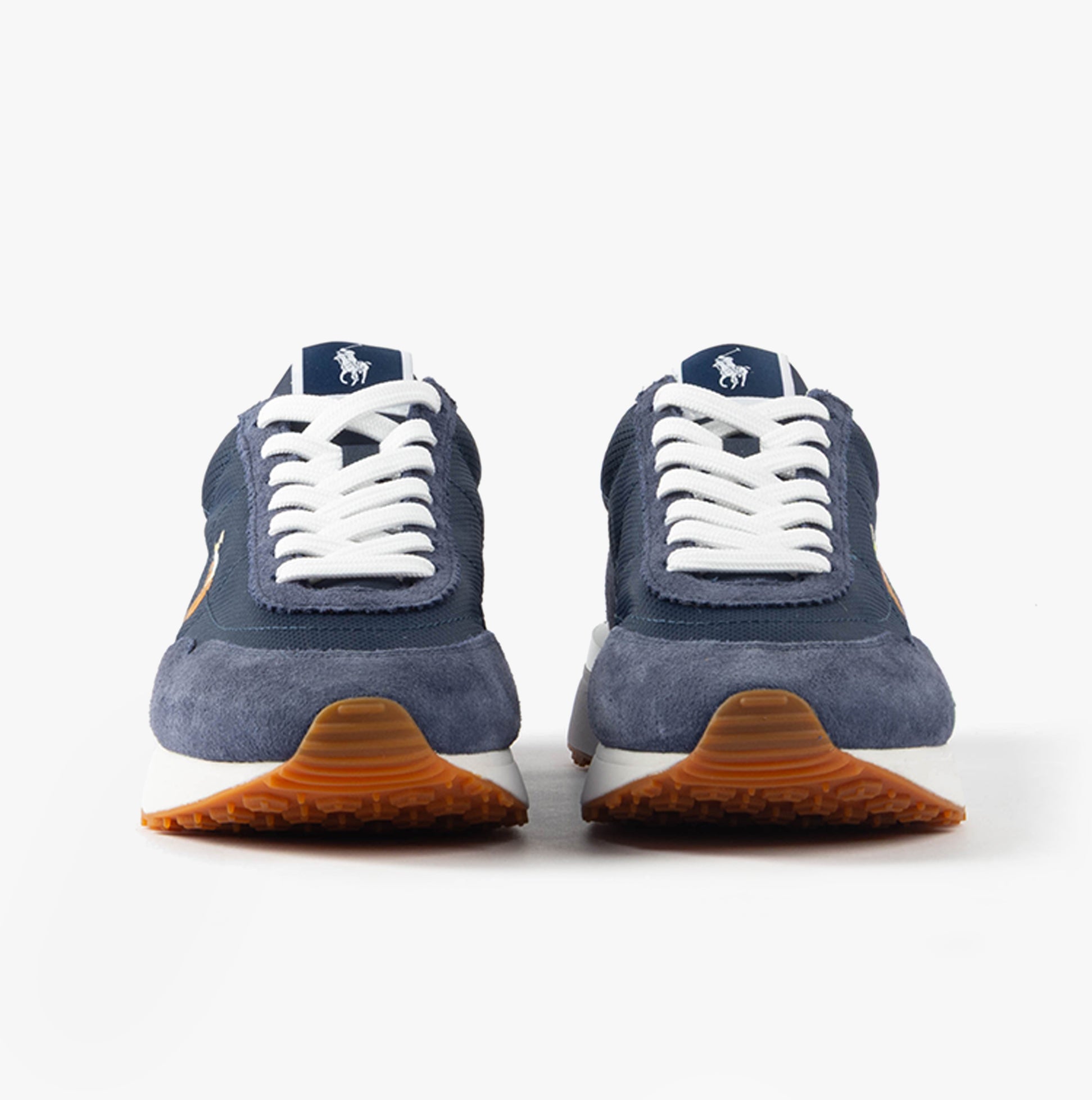 Polo Ralph Lauren TRAIN 89 Mens Trainers Navy/Multi front view showing lace-up design and suede upper.