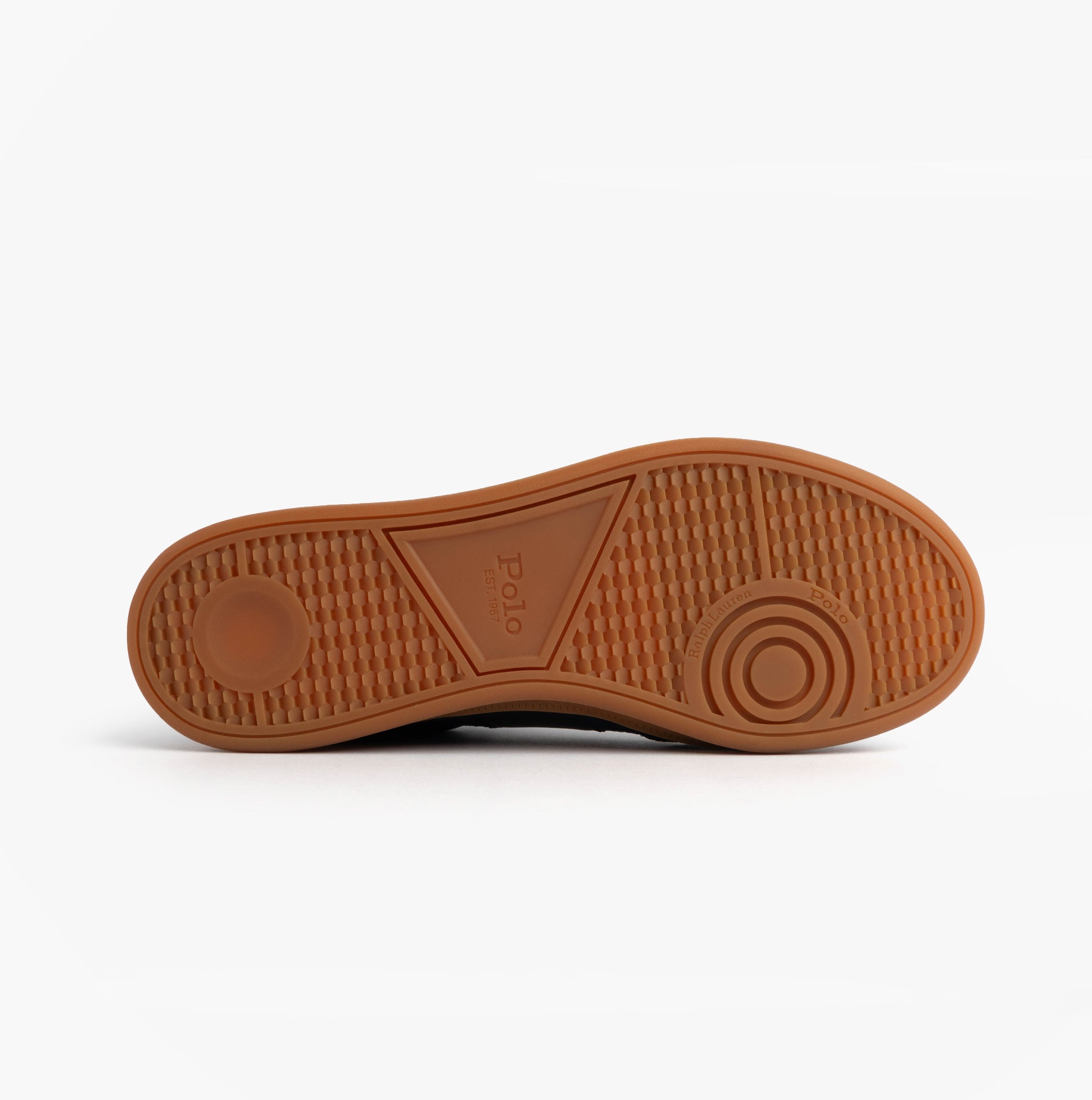 Polo Ralph Lauren Heritage Aera Mens Lace Up Suede Trainer Navy bottom view of rubber sole design.