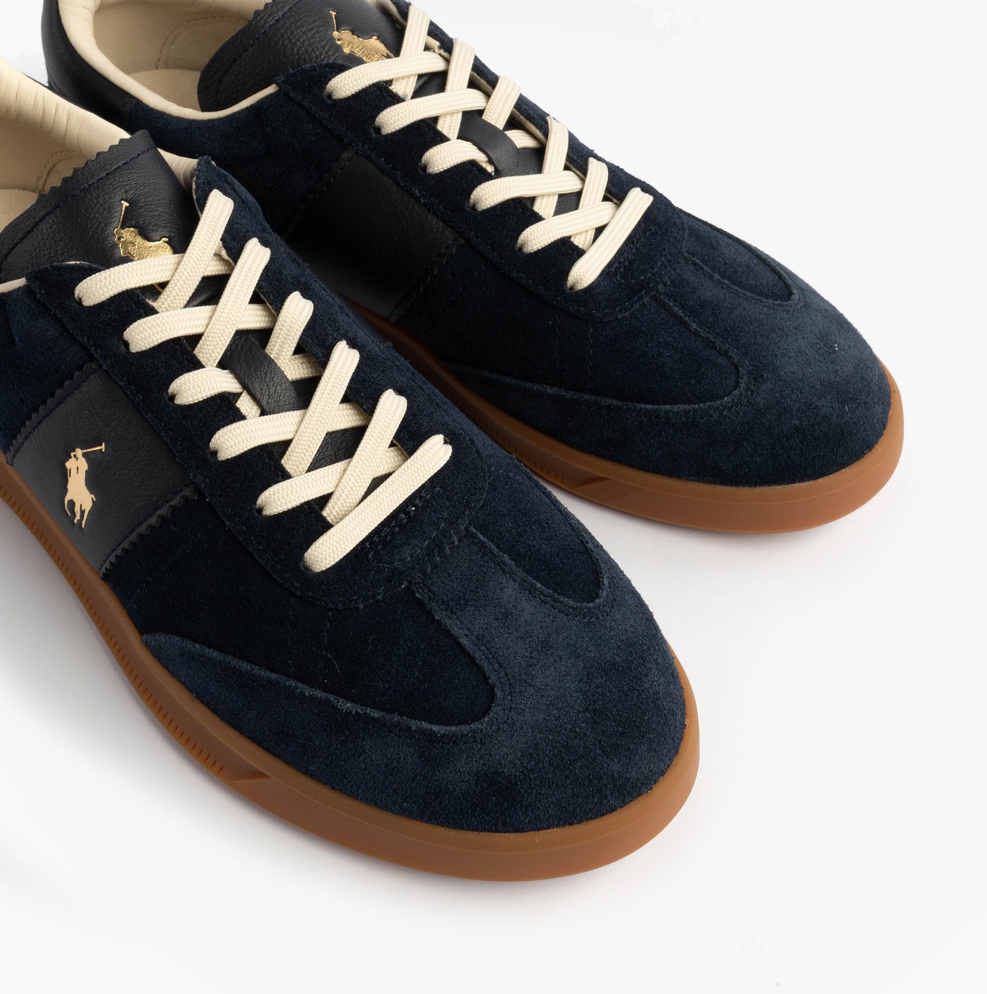 Polo Ralph Lauren Heritage Aera Mens Lace Up Suede Trainer Navy, top view showcasing the suede upper and lace-up closure.