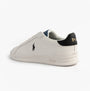Polo Ralph Lauren Mens Heritage Court II Leather Trainer Off White/Blue side view showcasing the leather upper and round toe.