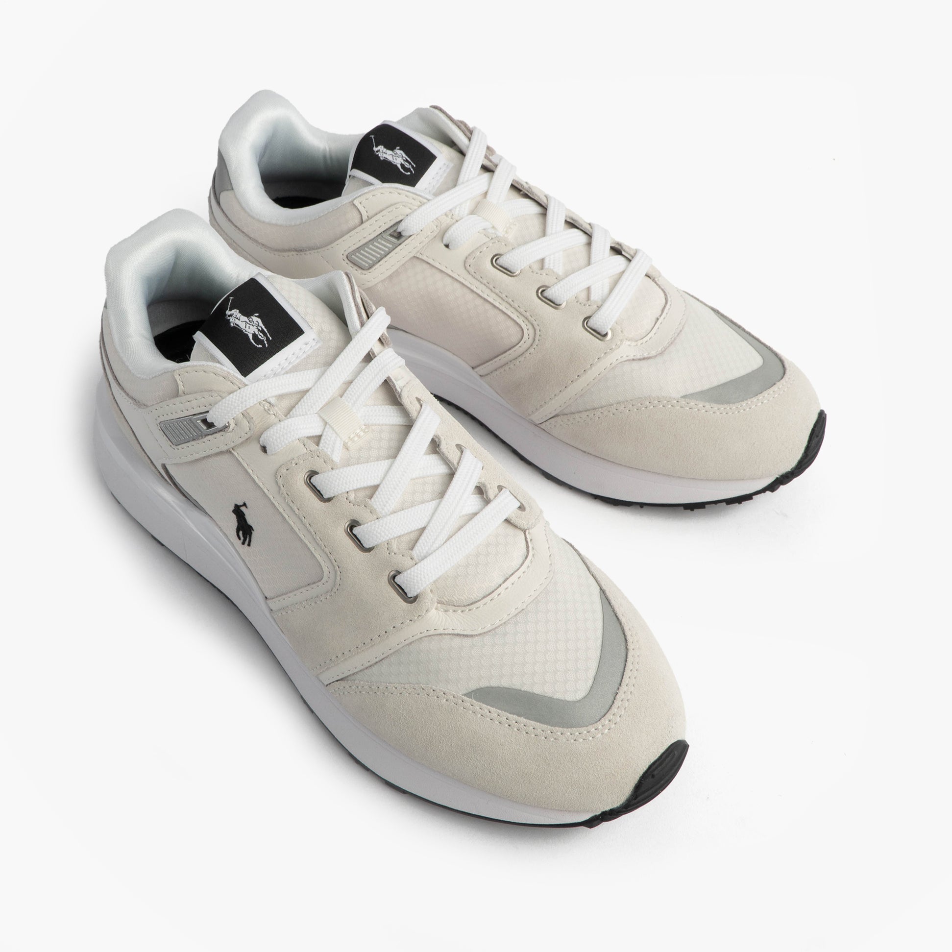 Polo Ralph Lauren Train 89 V2 Mens Suede Panelled Trainer White top view with lace-up closure and embroidered Pony logo.