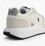 Polo Ralph Lauren Train 89 V2 Mens Suede Panelled Trainer White rear view showcasing suede panel and embroidered logo.