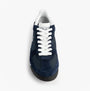 Polo Ralph Lauren Mens Varick Suede & Oxford Lace Up Trainer Navy top view with white laces on a navy suede upper.