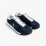 Polo Ralph Lauren Mens Varick Suede & Oxford Lace Up Trainer Navy top view with white laces, suede detailing and logo.