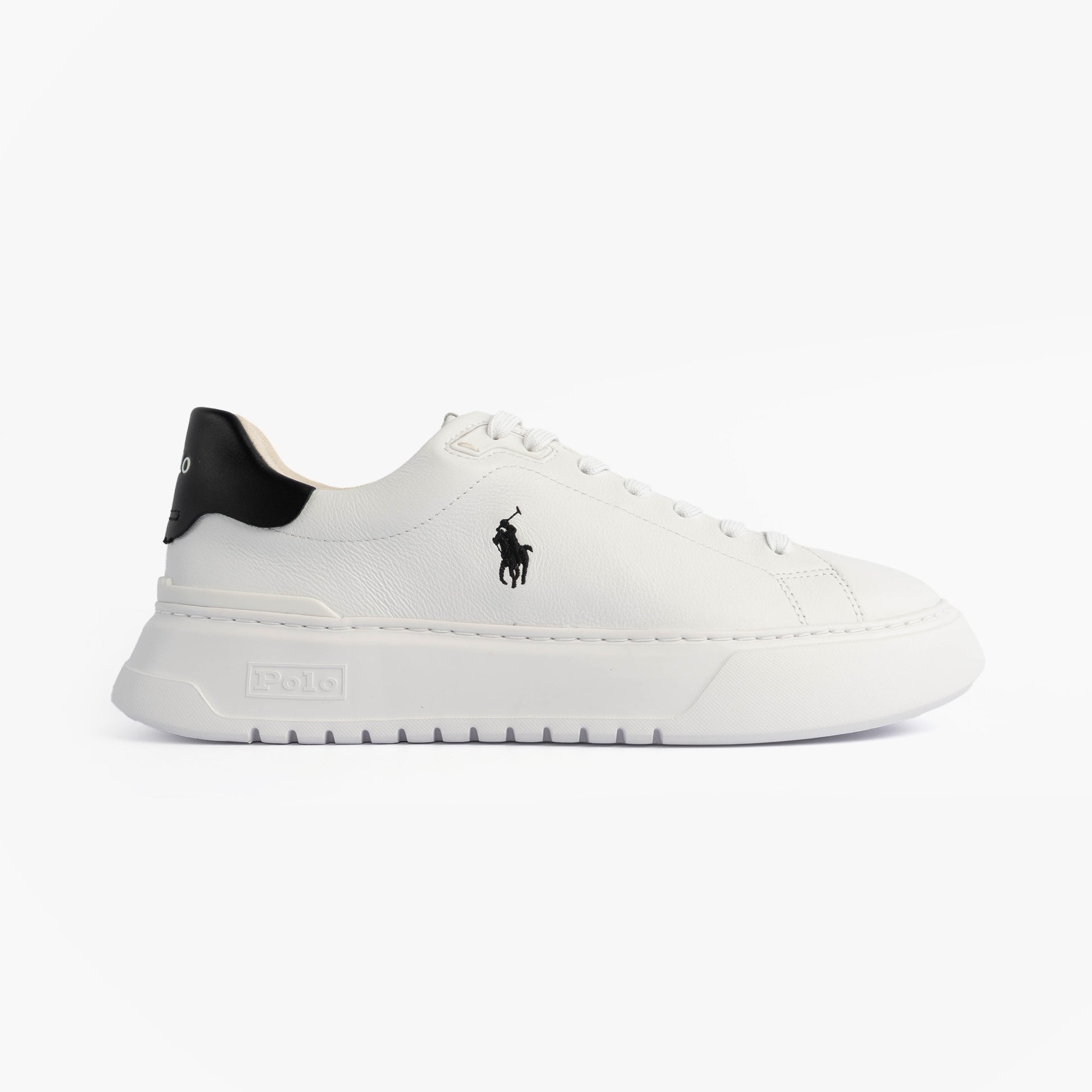 Polo Ralph Lauren RLITE COURT Mens Trainers White/Black side view showing leather upper and lace-up closure