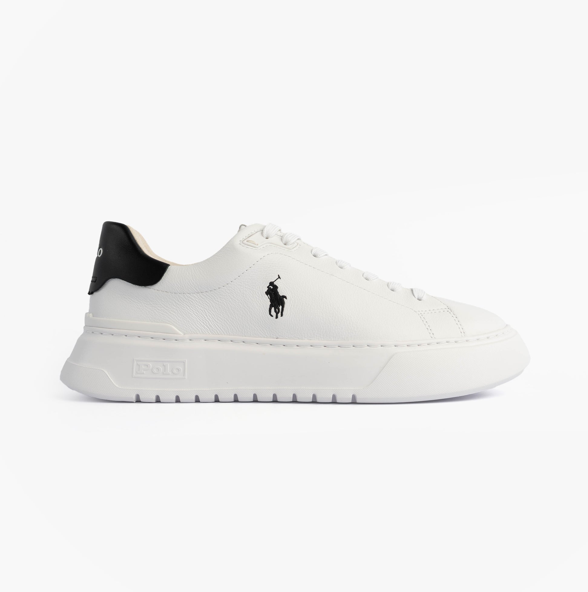 Polo Ralph Lauren RLITE COURT Mens Trainers White/Black side view showing leather upper and lace-up closure