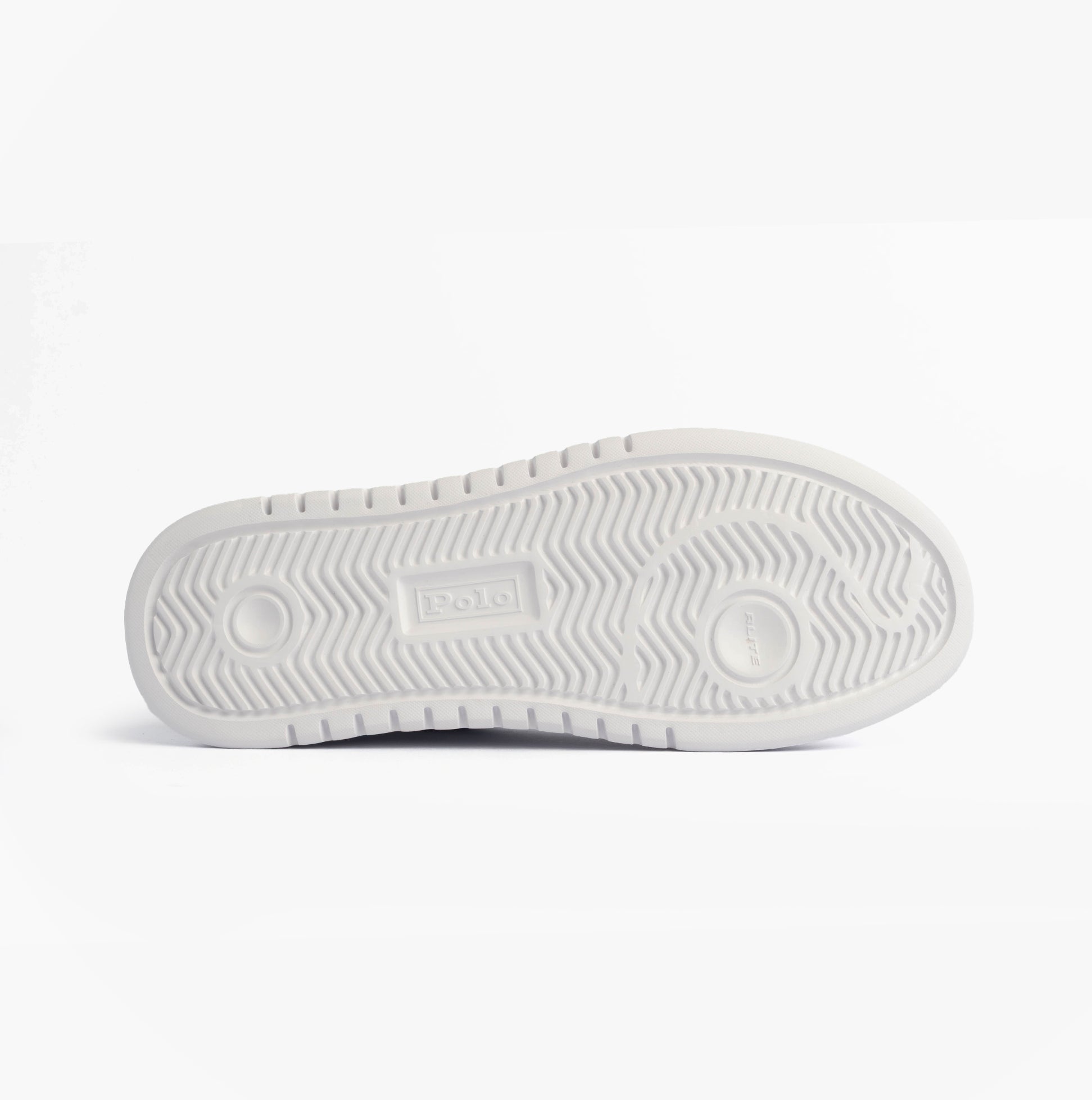 Polo Ralph Lauren RLITE COURT Mens Trainers White/Black bottom view showing sole design and texture.
