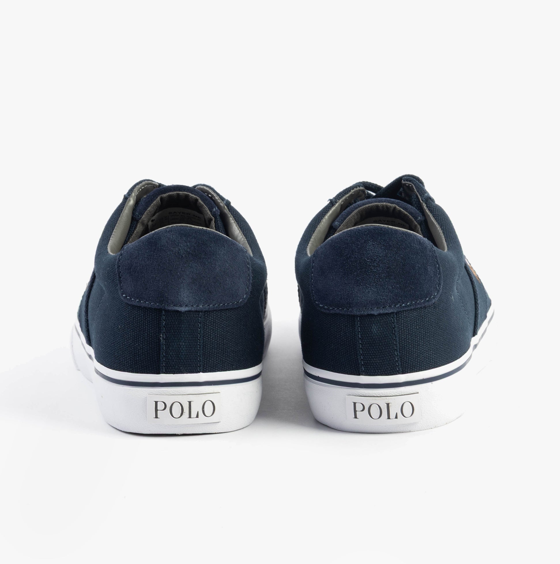 Polo Ralph Lauren SAYER Mens Trainers Aviator Navy rear view showing suede and rubber detail.