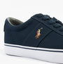 Polo Ralph Lauren SAYER Mens Trainers Aviator Navy side view showcasing canvas upper and signature logo detail.