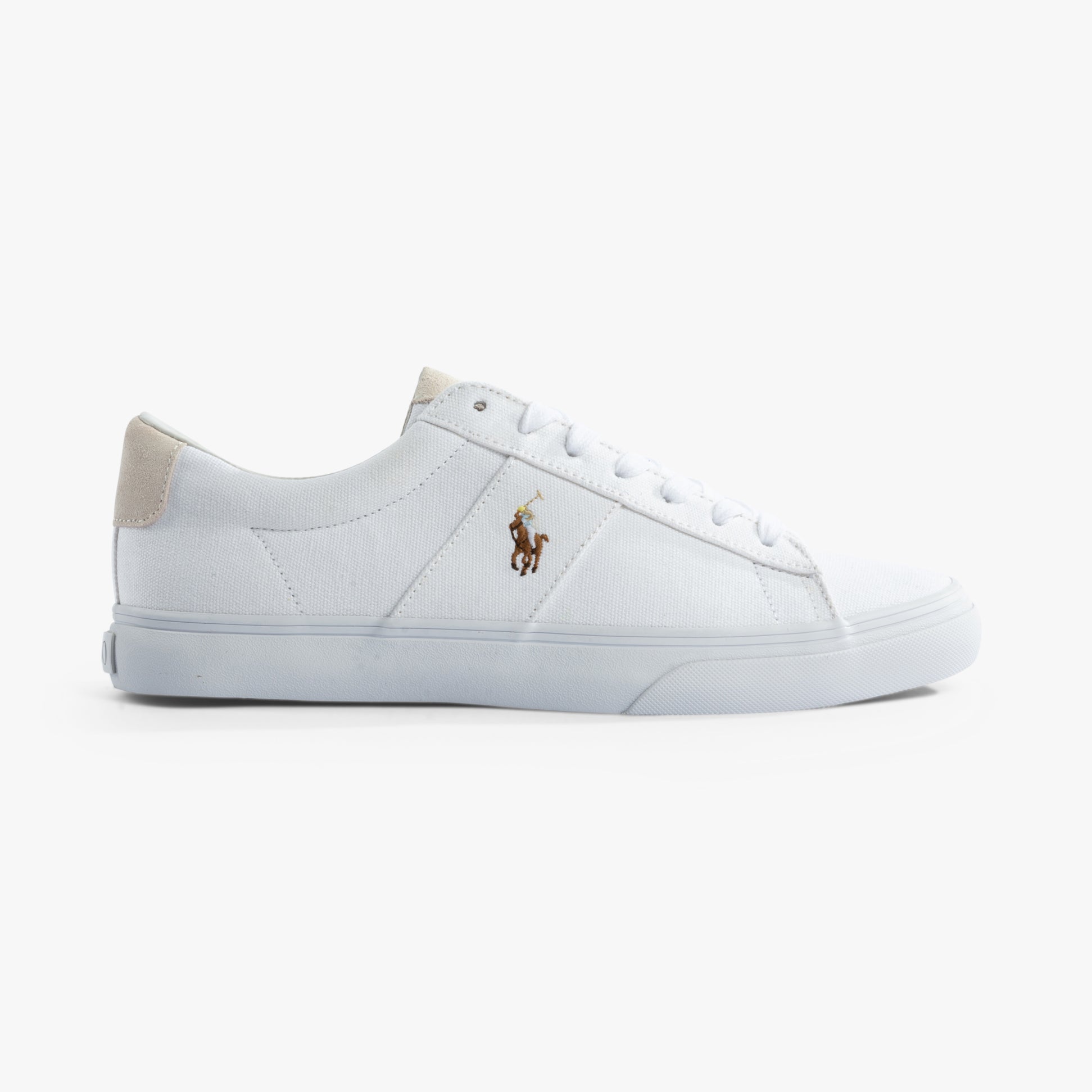 Polo Ralph Lauren SAYER Mens Trainers White side view showing canvas construction and lace-up design.