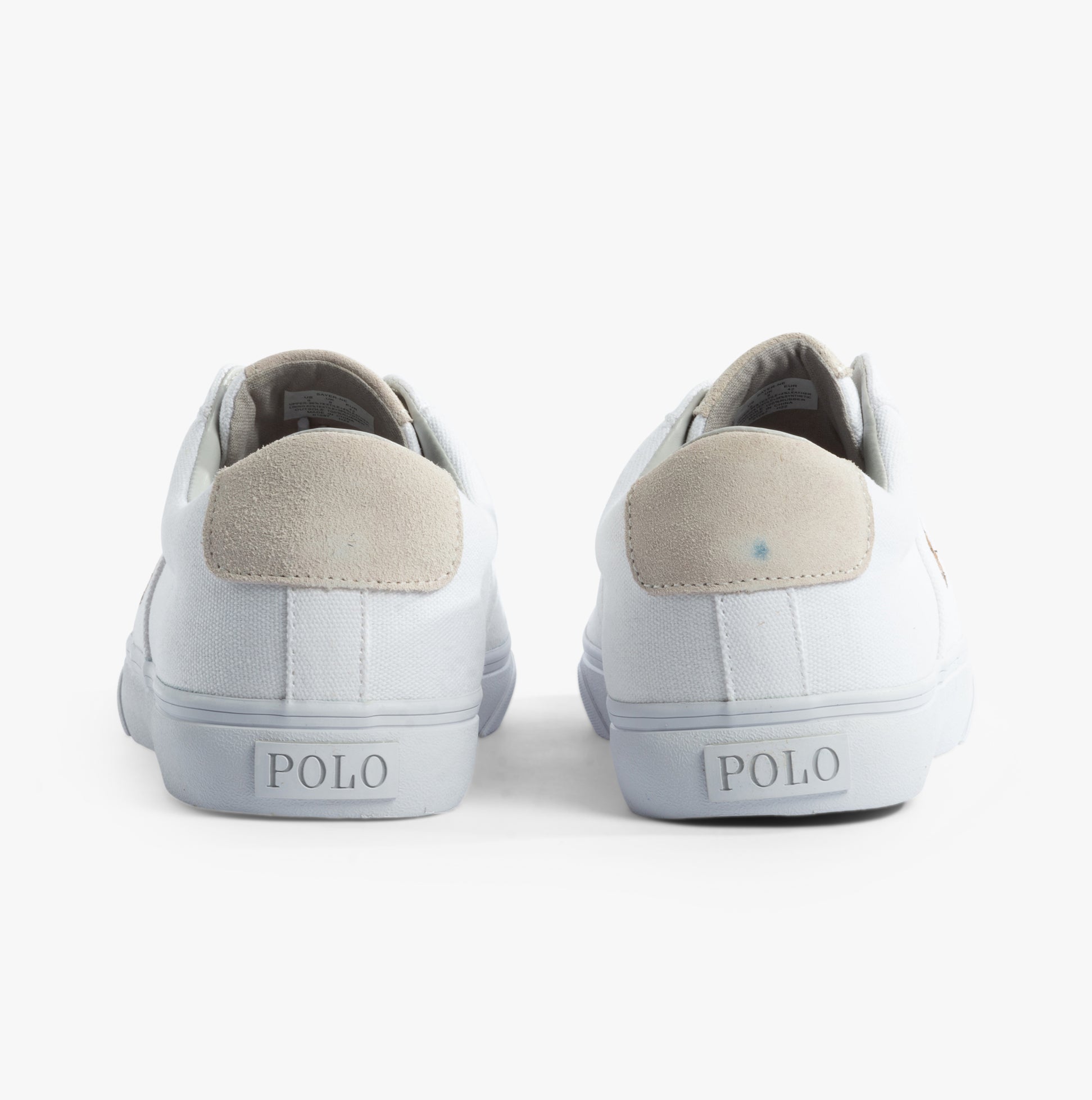 Polo Ralph Lauren SAYER Mens Trainers White rear view showcasing suede and rubber details.