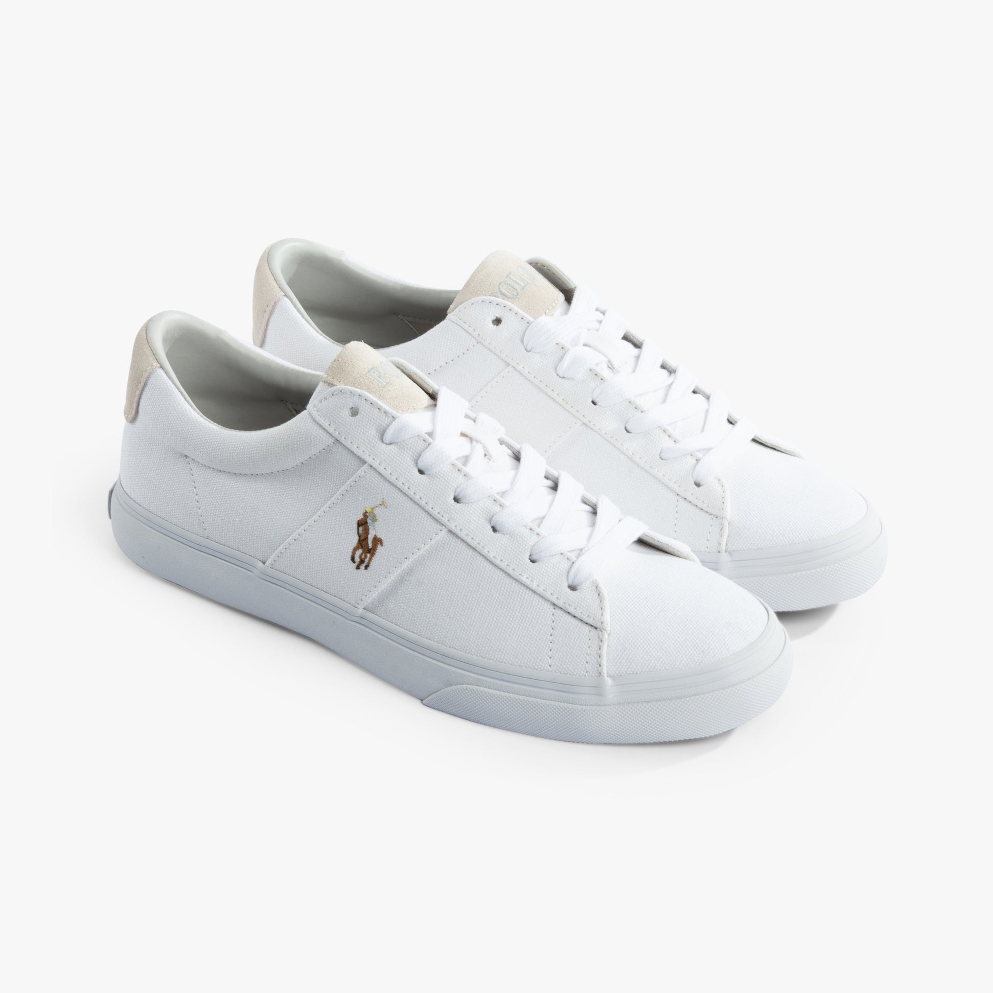Polo Ralph Lauren SAYER Mens Trainers White, side view showing lace-up design and logo detail on white fabric upper.