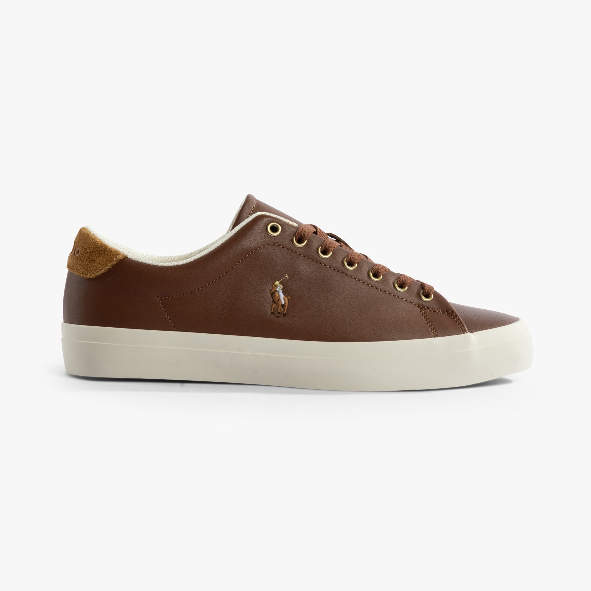 Polo Ralph Lauren LONGWOOD Mens Trainers Tan side view featuring leather upper and lace-up closure.