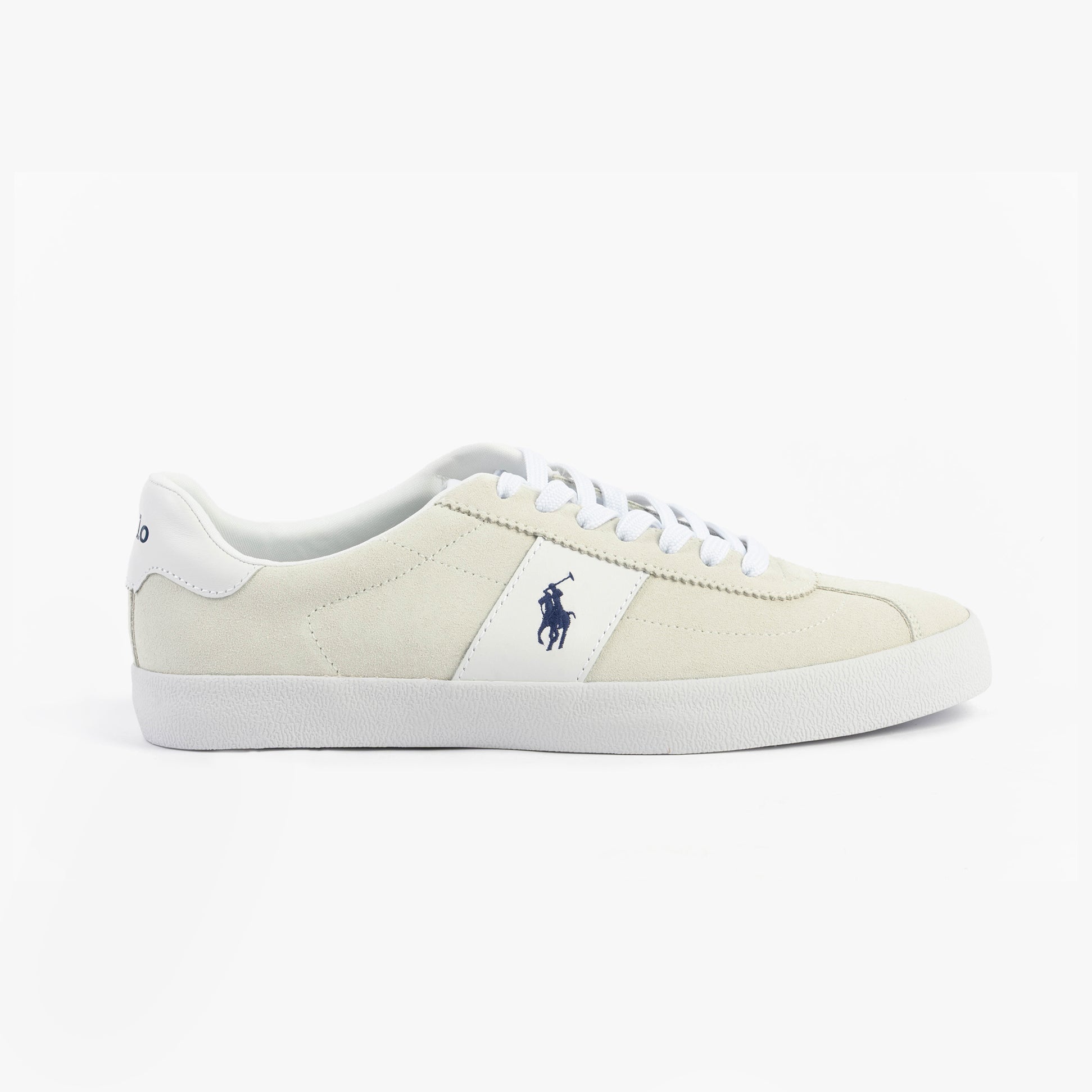 Polo Ralph Lauren COURT VLC Mens Trainers Bianco side view showcasing casual style and leather upper.