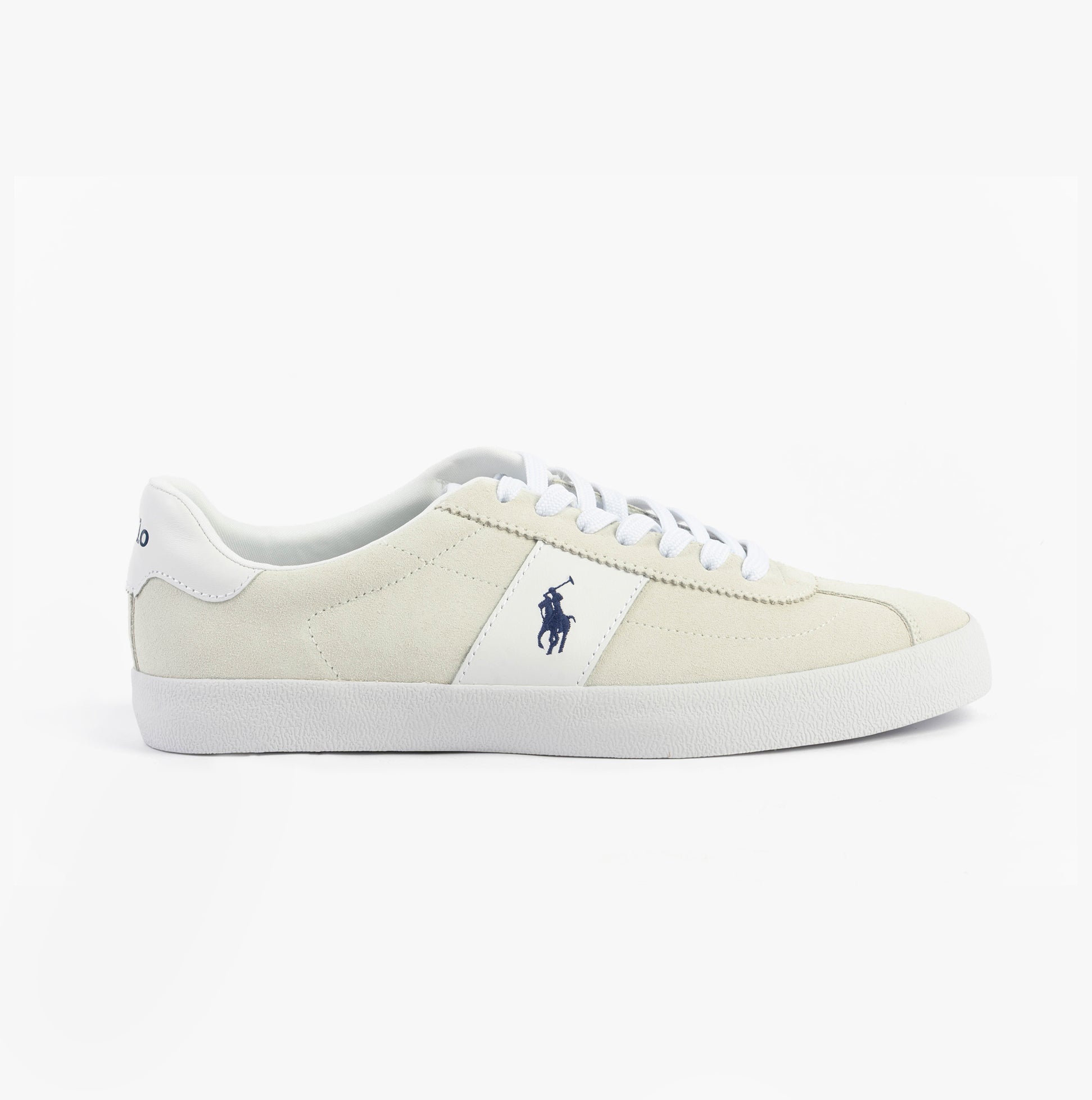 Polo Ralph Lauren COURT VLC Mens Trainers Bianco side view showcasing casual style and leather upper.