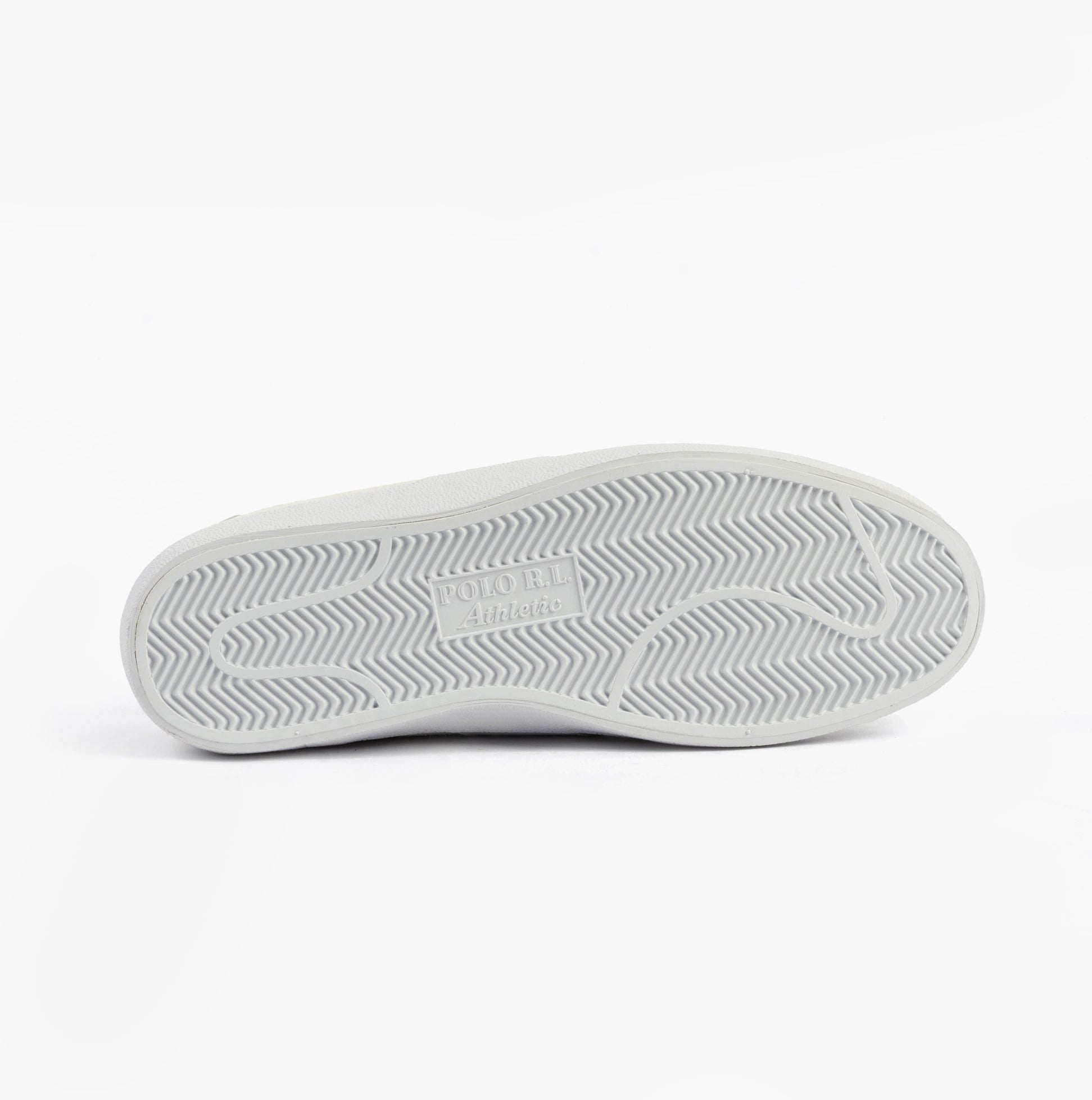 Polo Ralph Lauren COURT VLC Mens Trainers Bianco bottom view showing rubber sole design and traction patterns.
