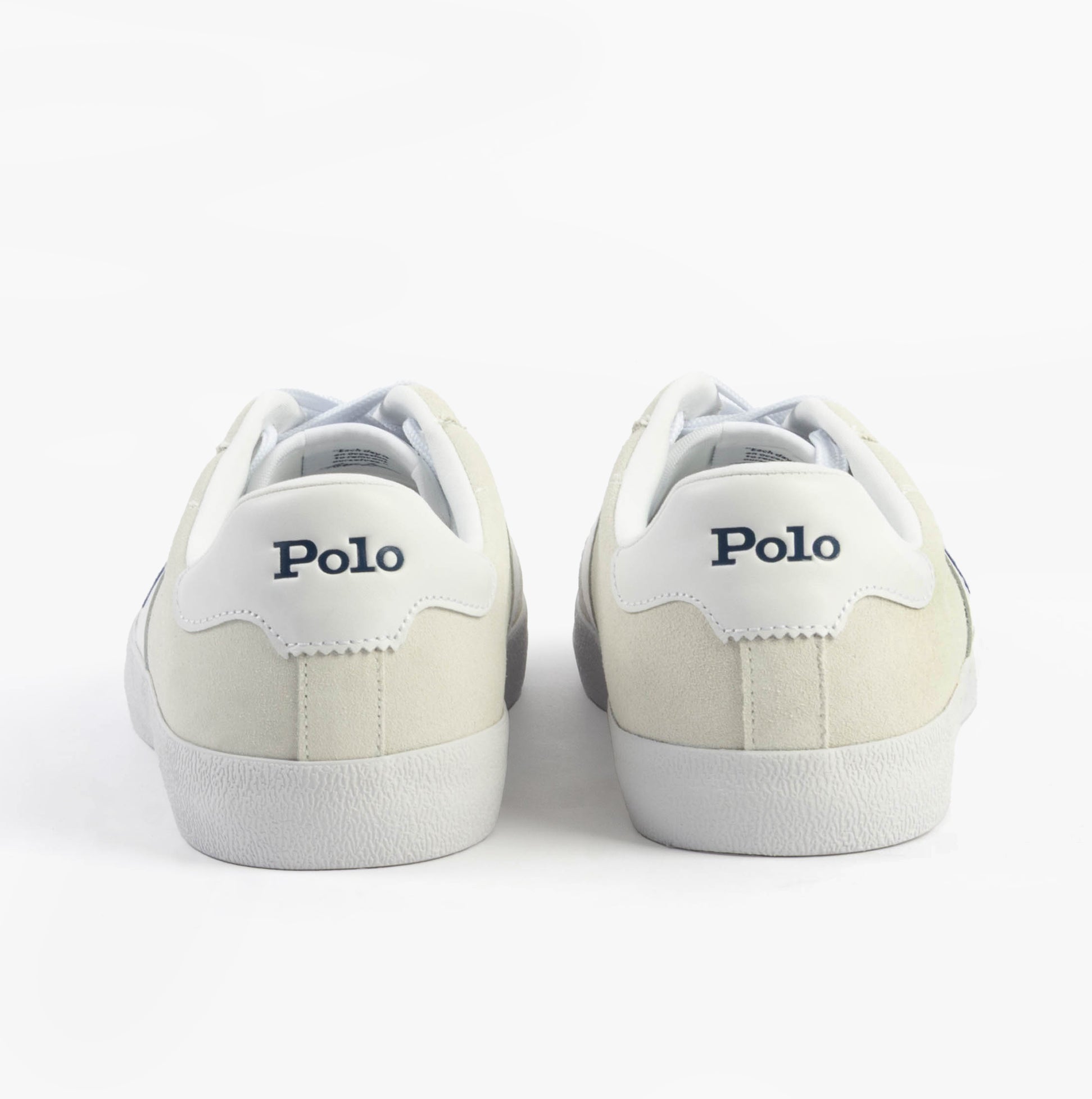 Polo Ralph Lauren COURT VLC Mens Trainers Bianco rear view showcasing suede and textile materials.