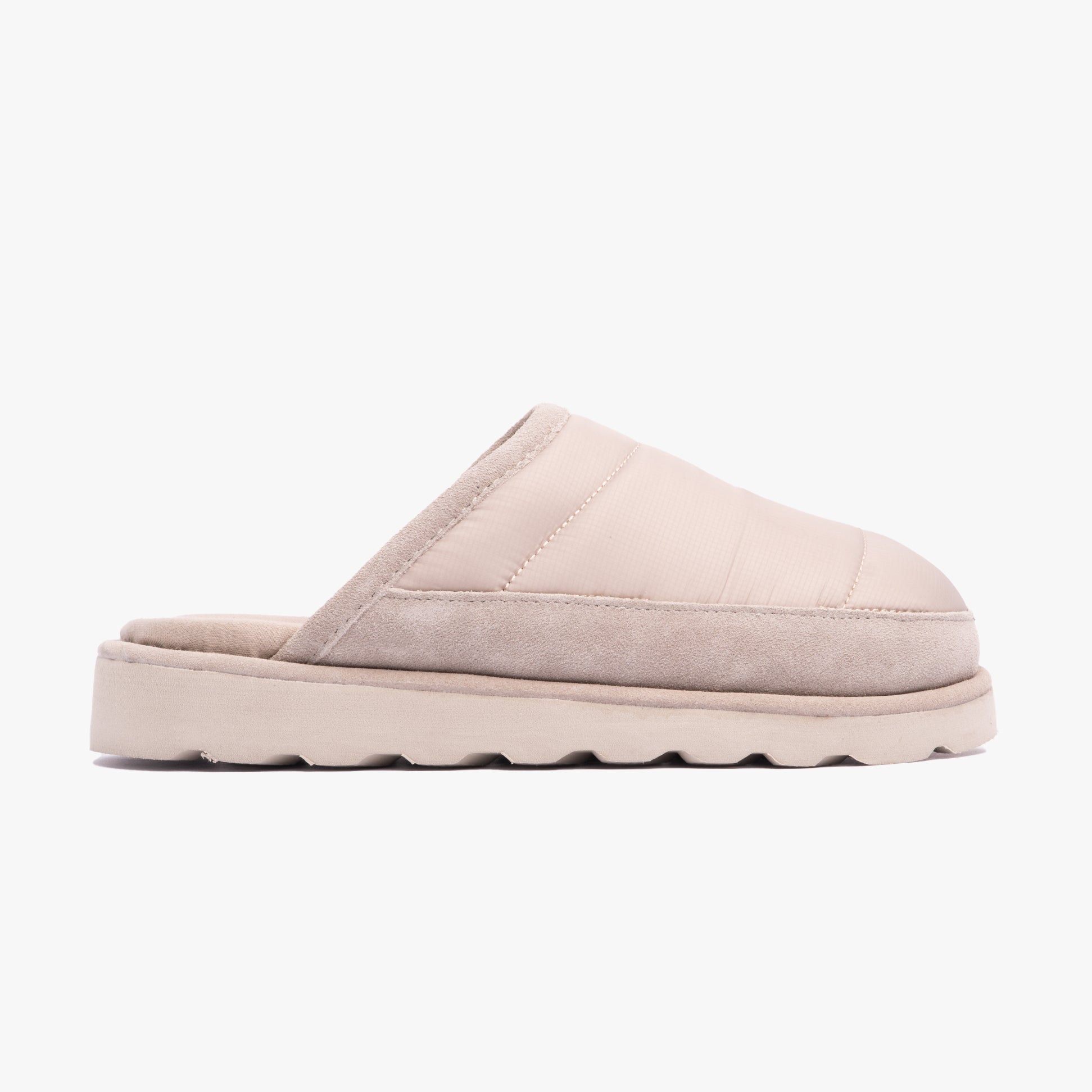 Polo Ralph Lauren READE SCUFF Mens Quilted Scuff Mule Slipper Milkshake side view showcasing soft quilted design.
