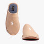 Polo Ralph Lauren KLARENCE Mens Mules Bone side view showing cotton upper and round toe, breathable and lightweight design.
