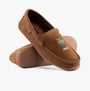 Polo Ralph Lauren BRENAN BEAR Mens Moccasin Slippers Brown side view showing soft suede upper and embroidered logo