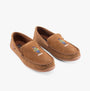 Polo Ralph Lauren BRENAN BEAR Mens Moccasin Slippers Brown side view showcasing suede material and embroidered bear.