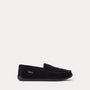Polo Ralph Lauren BRENAN SCUFF Mens Moccasin Slippers Black Suede side view showcasing the slip-on design.