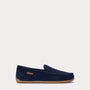 Polo Ralph Lauren BRENAN Mens Moccasin Slippers Navy Suede side view showcasing suede upper and slip-on style.