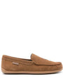 Polo Ralph Lauren BRENAN Mens Moccasin Slippers Brown side view showing suede upper and round toe design.