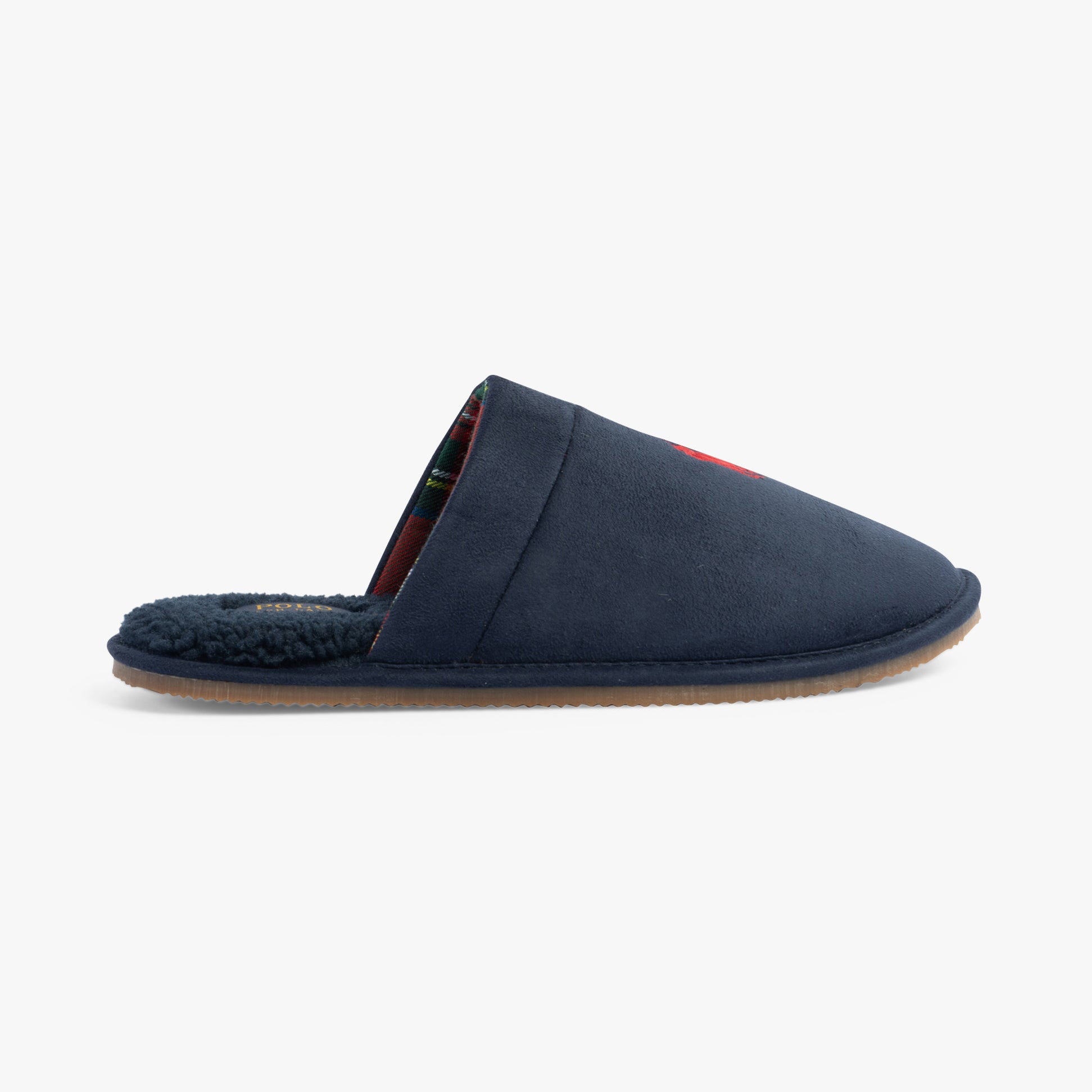 Polo Ralph Lauren KLARENCE Mens Mule Slippers Navy Micro side view showing synthetic upper and comfortable interior.
