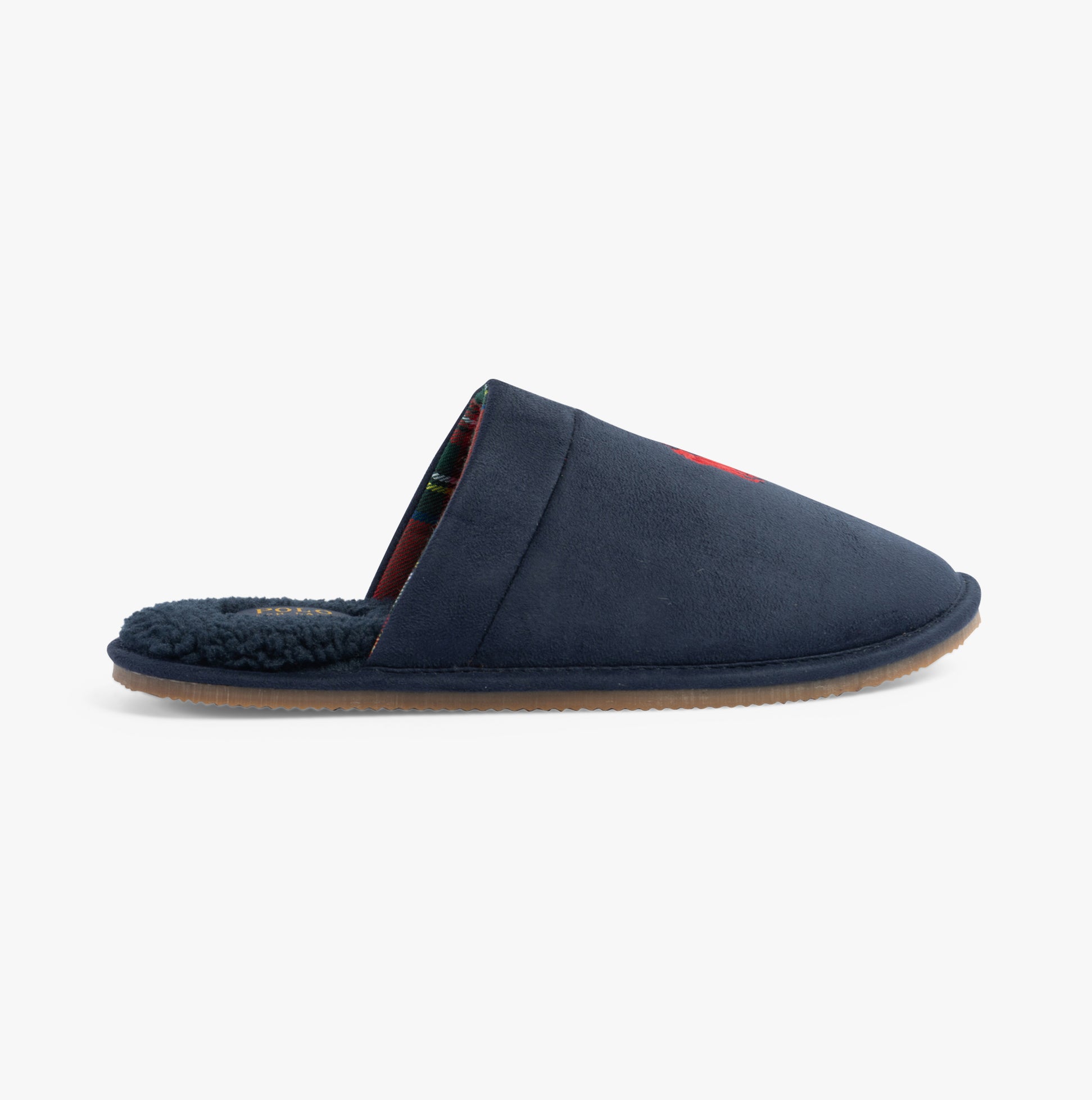 Polo Ralph Lauren KLARENCE Mens Mule Slippers Navy Micro side view showing synthetic upper and comfortable interior.