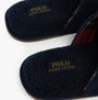 Polo Ralph Lauren KLARENCE Mens Mule Slippers Navy Micro close-up view of slippers showcasing logo and soft lining.
