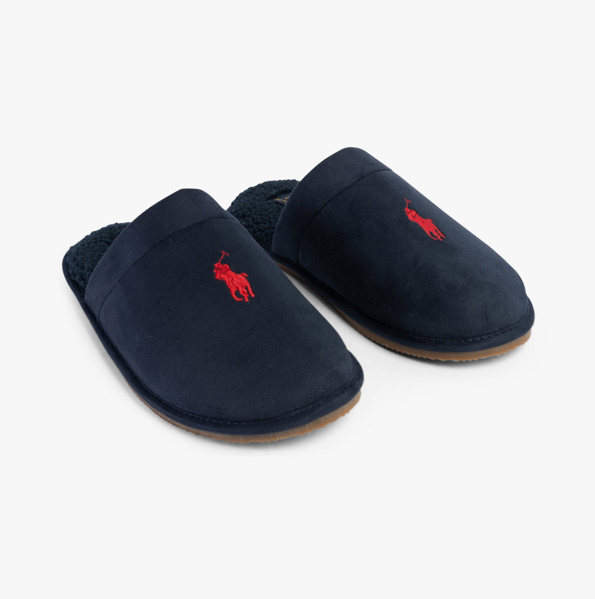 Polo Ralph Lauren KLARENCE Mens Mule Slippers Navy Micro side view showcasing comfortable slip-on design.