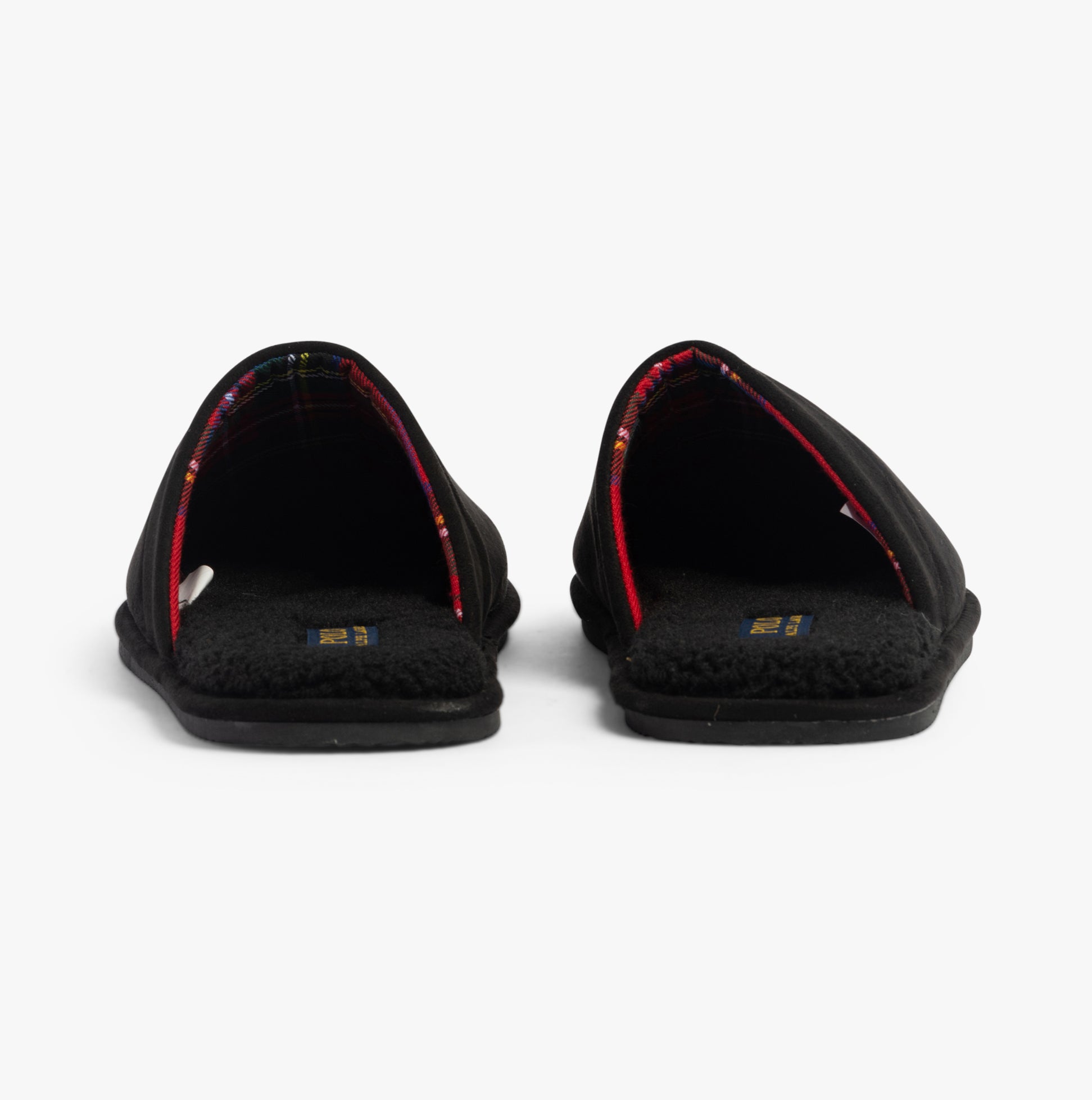 Polo Ralph Lauren KLARENCE Mens Mule Slippers Black Micro rear view showing slip-on design and comfortable lining.