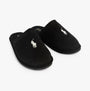 Polo Ralph Lauren KLARENCE Mens Mule Slippers Black Micro side view showcasing soft black suede and iconic logo.