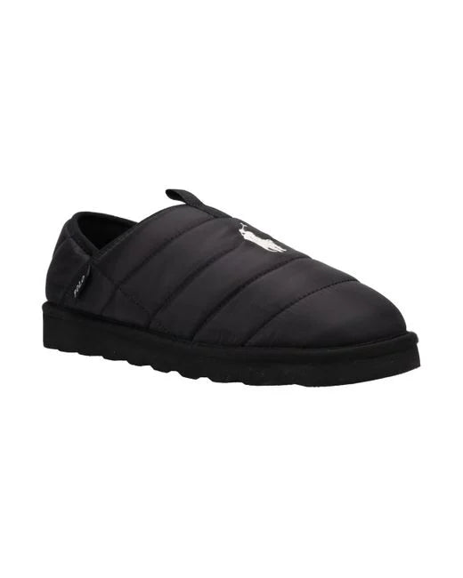 Polo Ralph Lauren EVERETT Mens Full Slippers Black side view showing round toe and slip-on style.