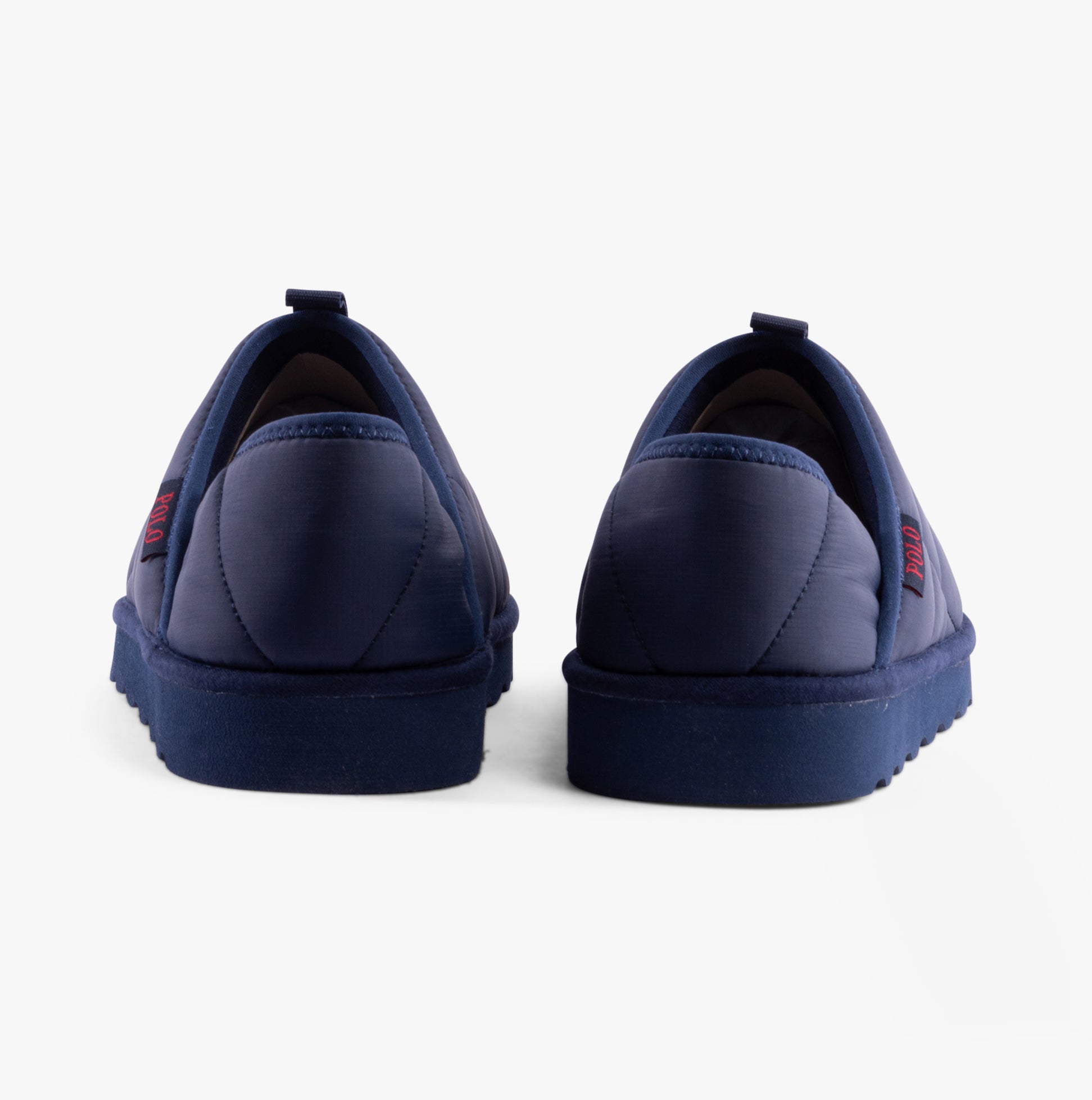 Polo Ralph Lauren EVERETT Mens Full Slippers Navy back view showing slip-on design and flat sole.