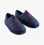 Polo Ralph Lauren EVERETT Mens Full Slippers Navy side view with red logo on upper, soft polyester upper and slip-on design.