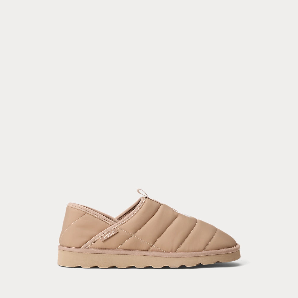 Polo Ralph Lauren EVERETT Mens Full Slippers Khaki side view showcasing comfort and slip-on design.