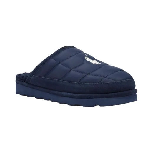 Polo Ralph Lauren READE SCUFF Mens Mule Slippers Navy side view featuring a quilted design and slip-on style.