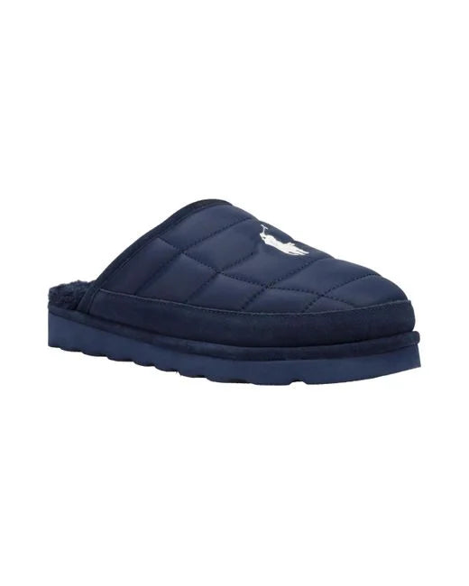Polo Ralph Lauren READE SCUFF Mens Mule Slippers Navy side view featuring a quilted design and slip-on style.
