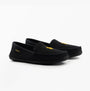 Polo Ralph Lauren BRENAN Mens Slippers Black Washed Twill/Gold side view showing suede upper and rubber sole.