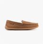Polo Ralph Lauren BRENAN Mens Slippers Tan Washed Twill/Navy side view showing comfy suede upper and slip-on style.