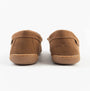 Polo Ralph Lauren BRENAN Mens Slippers Tan Washed Twill/Navy rear view, showcasing soft suede material and flexible rubber sole.