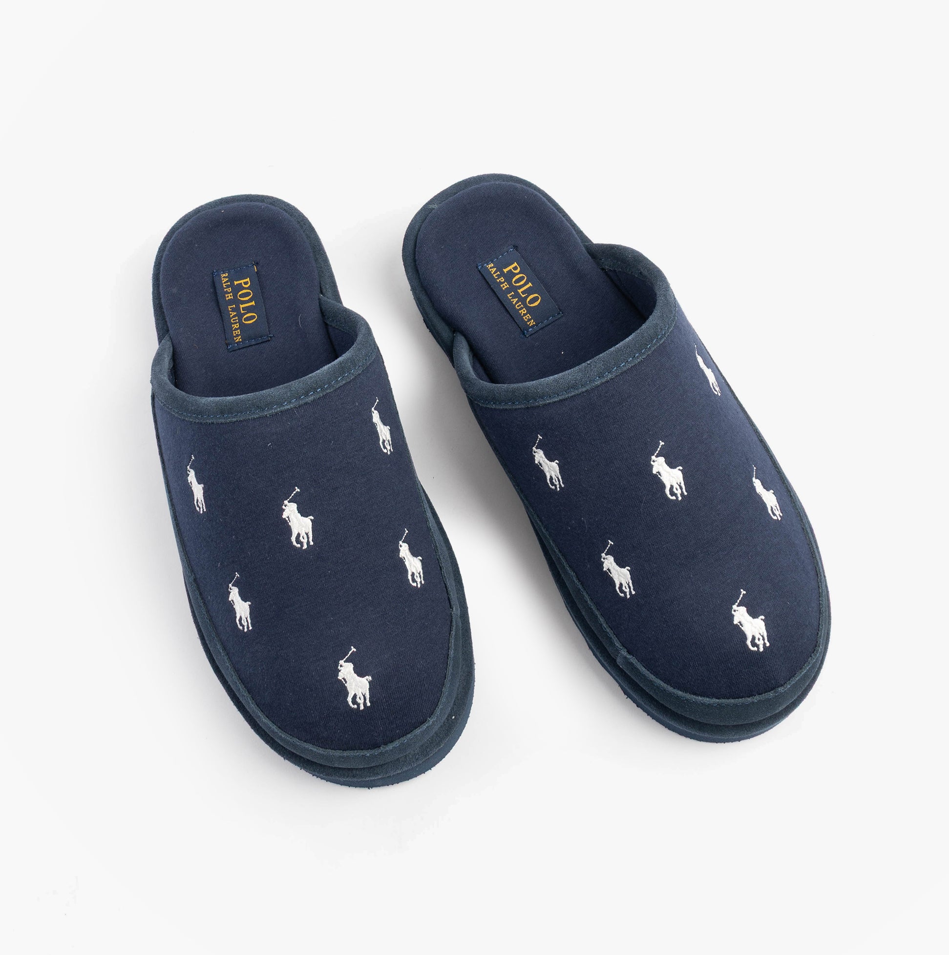 Polo Ralph Lauren RD SCFF II Mens Slippers Navy/Paper White top view, featuring a lightweight and comfortable slip-on mule design.