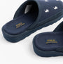 Polo Ralph Lauren RD SCFF II Mens Slippers Navy/Paper White side view featuring leather/textile upper and round toe shape.