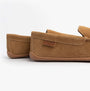 Polo Ralph Lauren BRENAN Logo Mens Dress Suede Slippers Snff Suede/Navy side view of moccasins with suede upper.