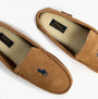 Polo Ralph Lauren BRENAN Logo Mens Dress Suede Slippers Snff Suede/Navy top view showcasing soft suede and logo.
